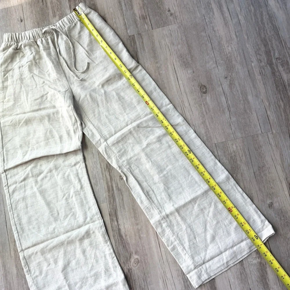 Wilfred Aritzia Linen Blend Wide Leg Pants Beige XS Elastic Waist Drawstring